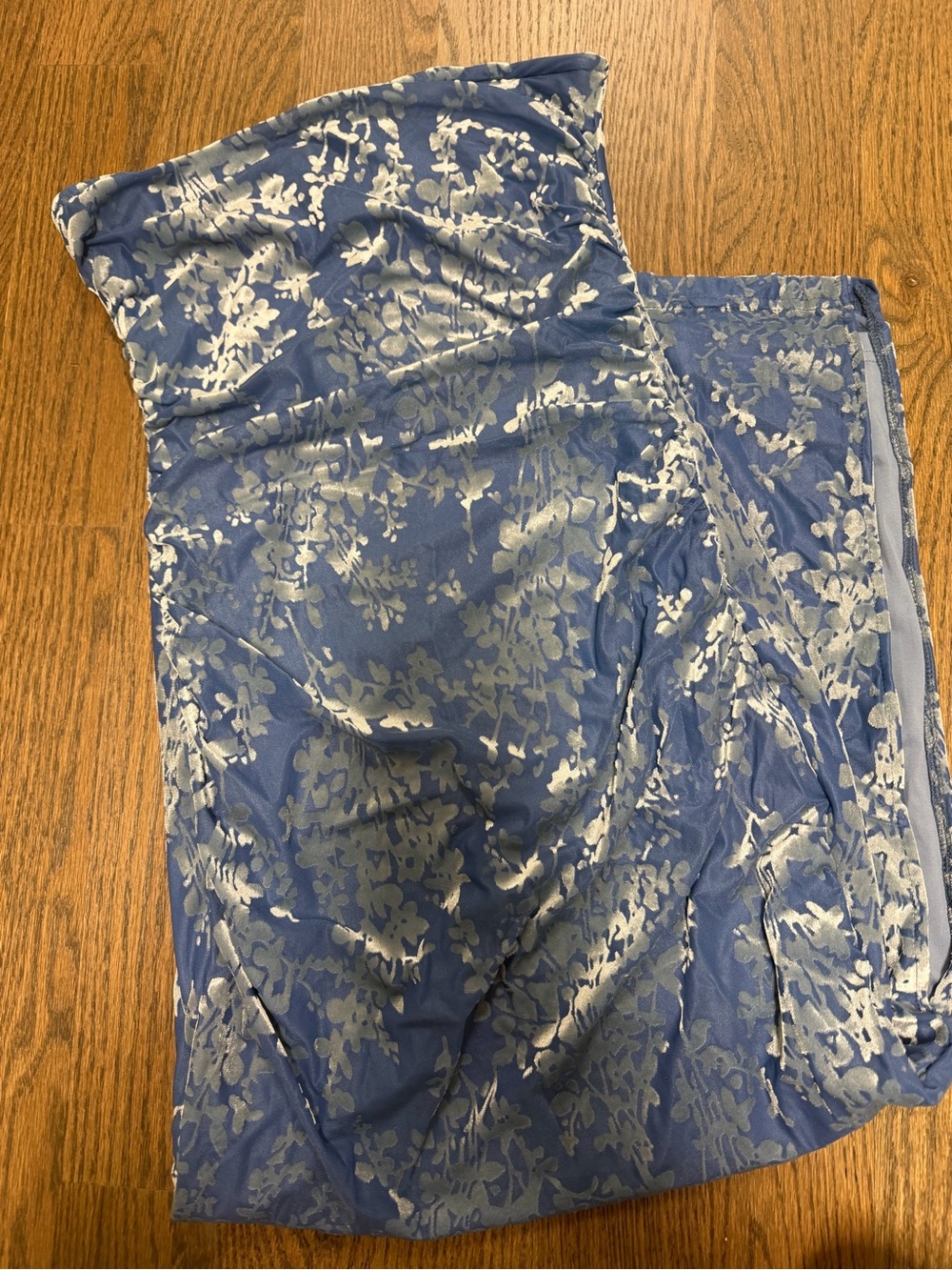 Blue Floral Strapless Midi Dress
